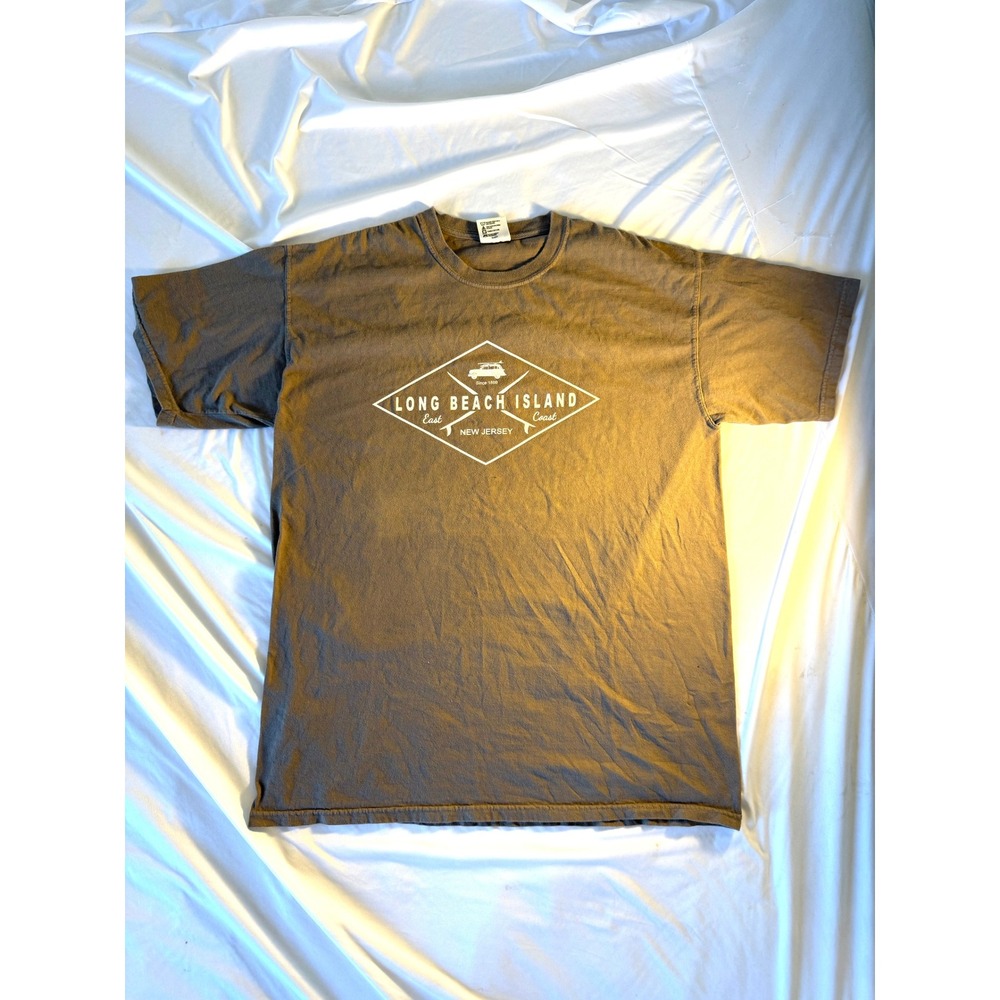 Comfort Colors Long Beach Island NJ Graphic T-Shirt Brown Large LBI Surf